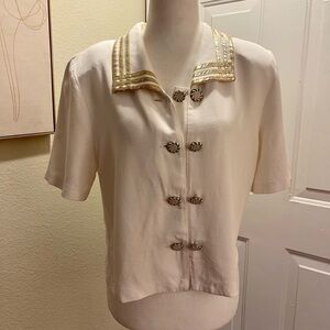 Vintage Elegant Cream Short Sleeve Blouse